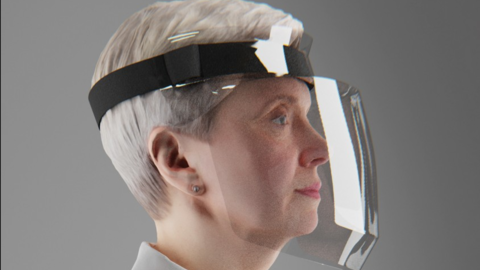 Anerkennung Unternehmen - CLEARTECT Kurzhaarige Frau trägt ein transparentes Gesichtsschild.